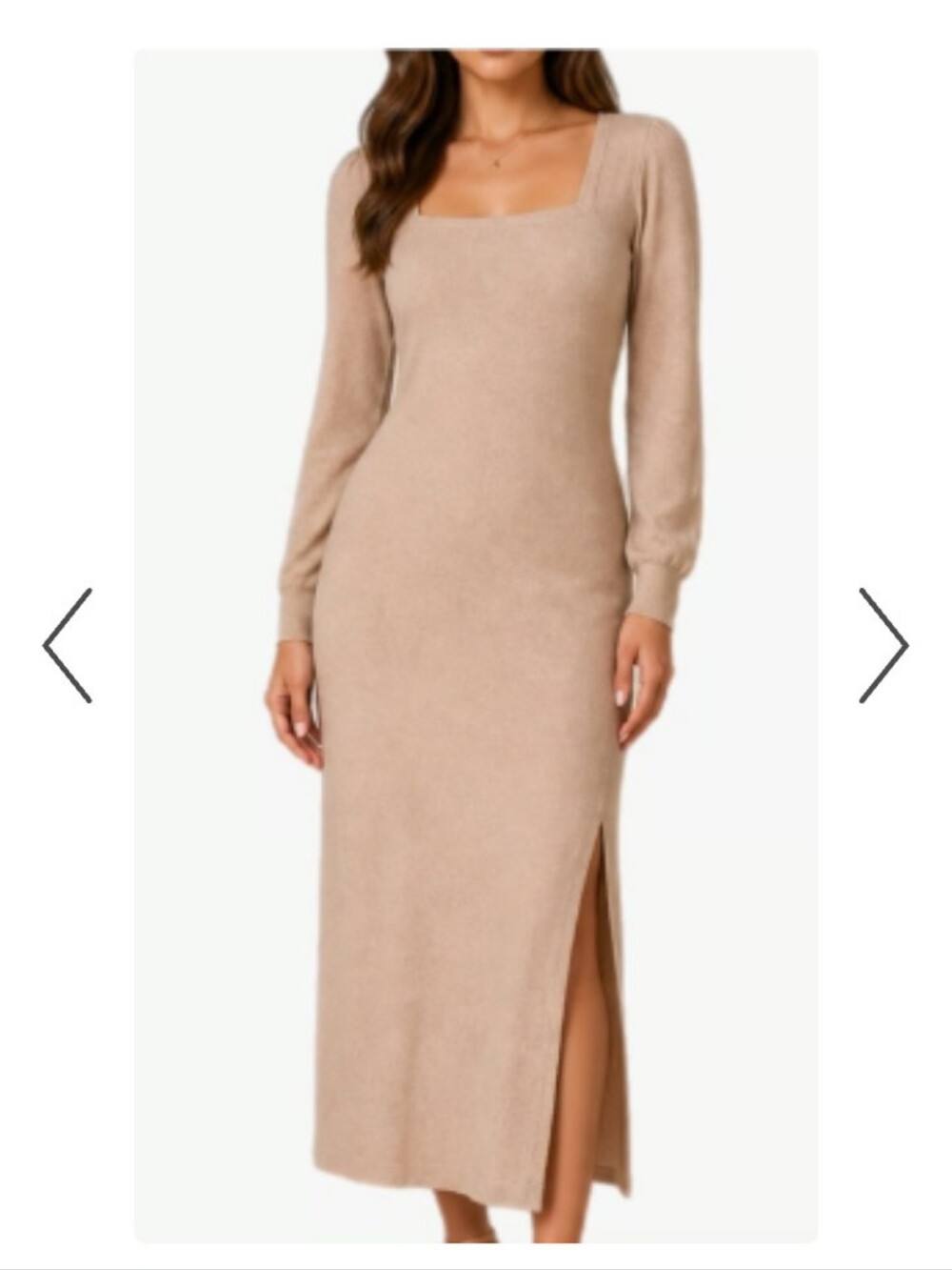 Rachel Zoe Blush Beige Square-Neck Midi Side Slit Sweater Dress